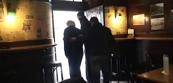  Boozed granny is picked up by two fellows